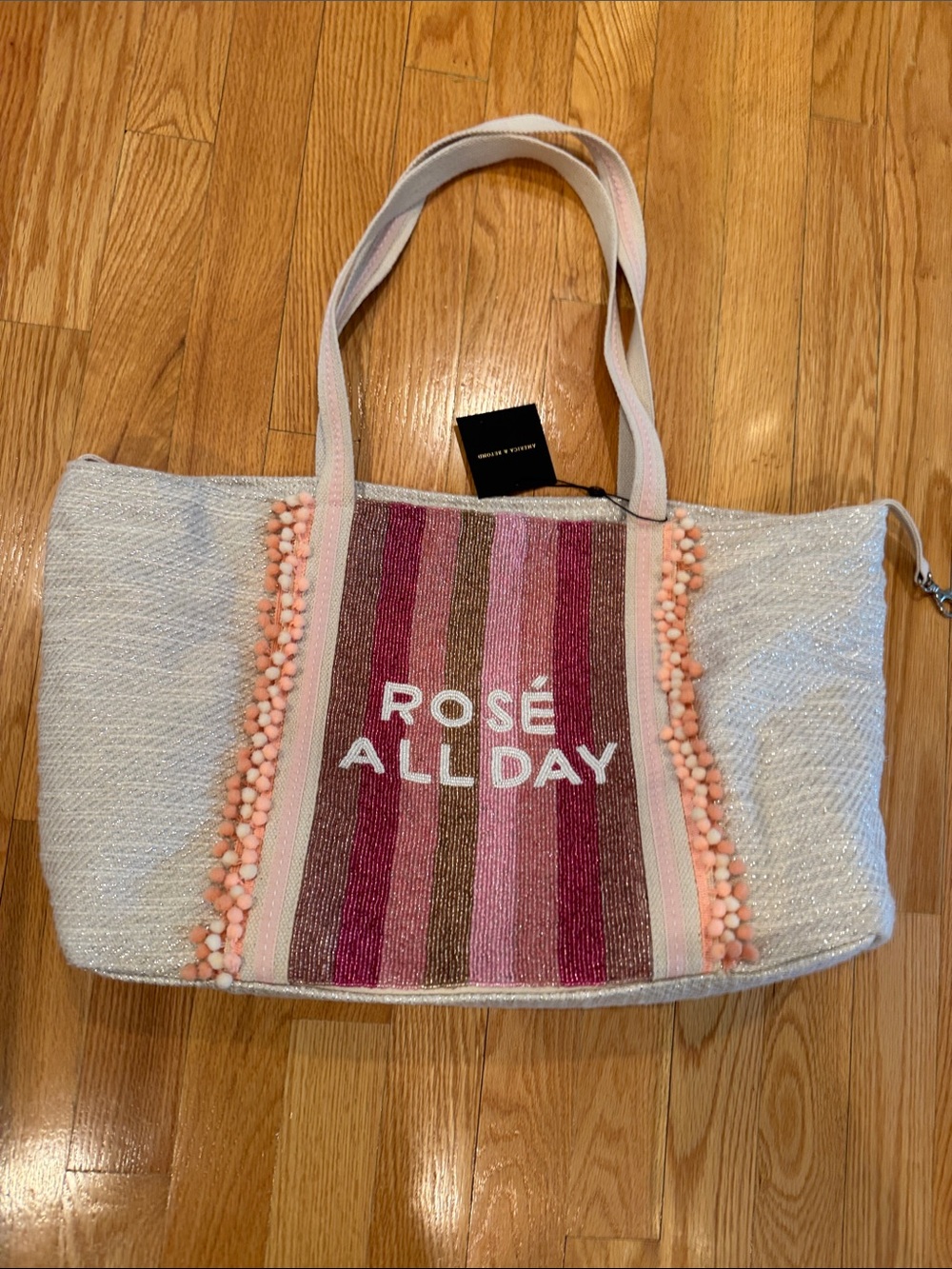 Tote Bag Rosé All Day Stripe cream  - Pink Accent. Beach tote boat bag